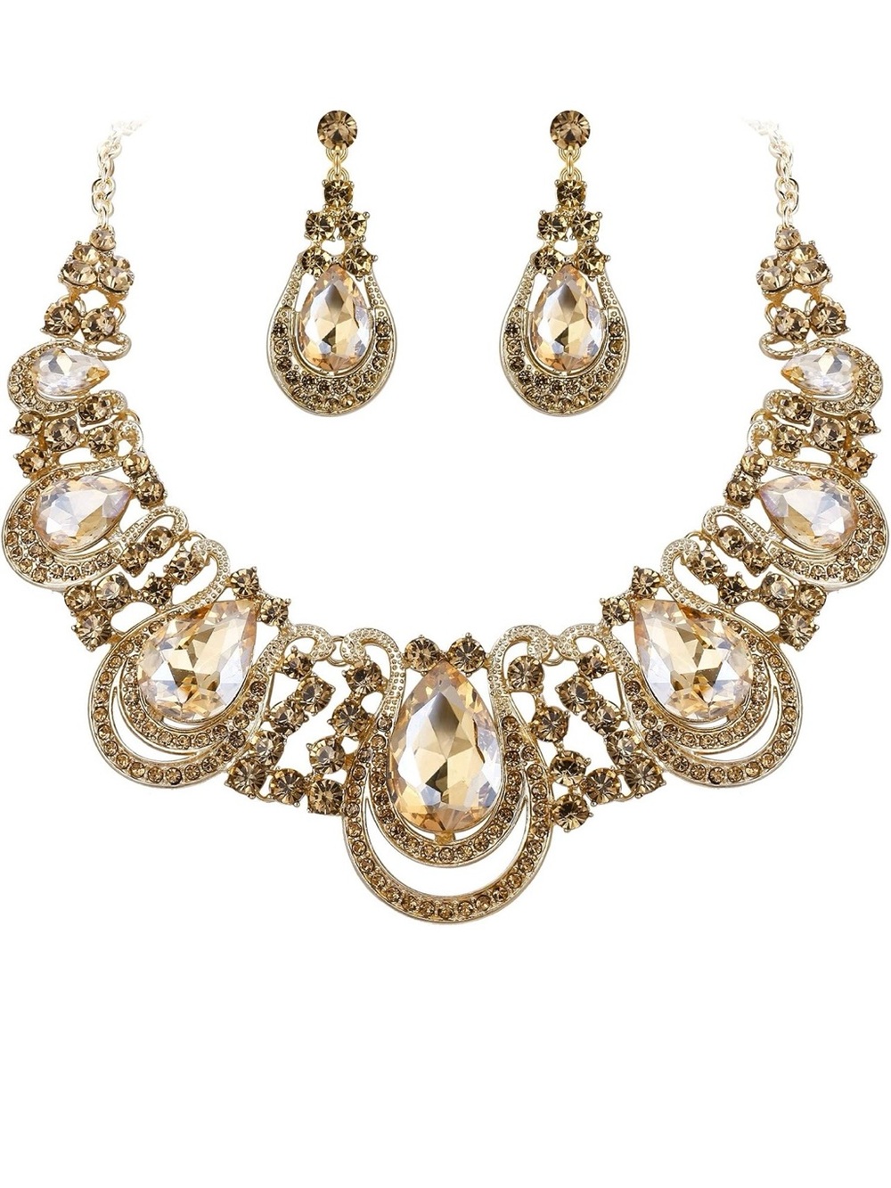 Love Gold-Tone Teardrop Statement Necklace with Matching Earrings